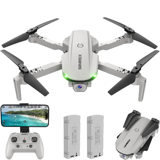 Simrex Drone With 1080P FPV Camera for Adults - Quadcopter Drone with Hover Stable Foldable Mini Drones With One Key Start Waypoint Fly Headless Mode Auto-Follow 3D Flip 3 Speeds 2 Batteries Easy for Beginners